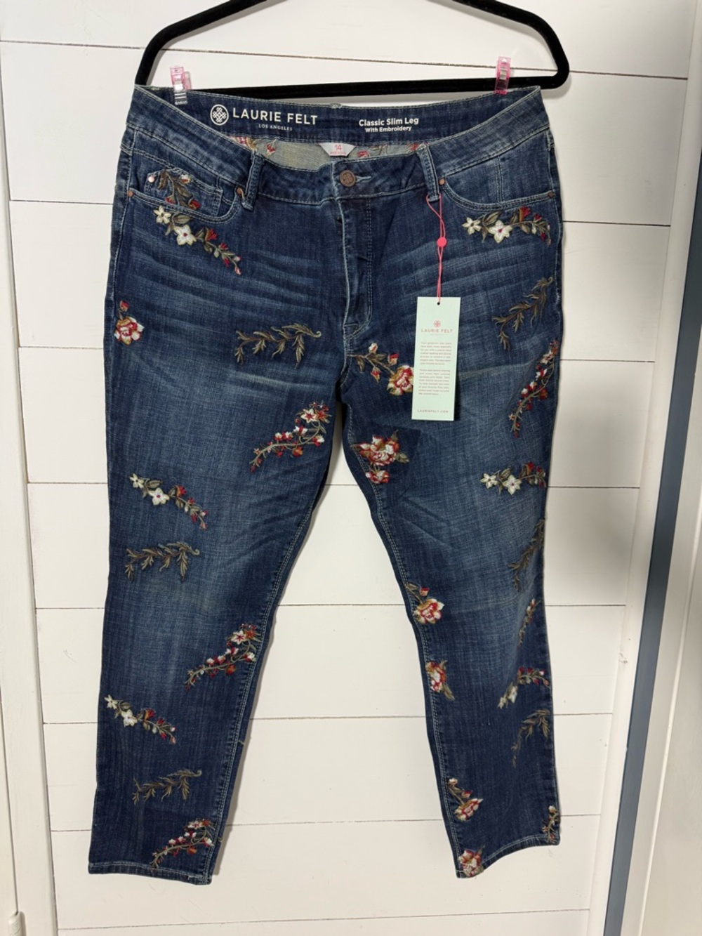 Laurie Felt Blue Skinny Jeans with Floral Embroidery